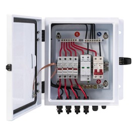 Elnuimex PV Combiner Box 4 String, IP65 Waterproof Solar Combiner Box with Lightning Arreste, Metal Box, 20A Rated Current Fuse and Circuit Breakers for On/Off Grid Solar Panel System (4 String)