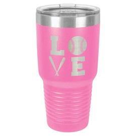 BASEBALL LOVE SQUARE Pink 30 oz Tumbler With Straw and Slide Top Lid | Stainless Steel Travel Mug | Compare To Yeti Rambler
