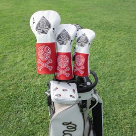 Golf Club Head Covers for Driver Cover, Fairway Wood Cover Hybrid Cover, Ace Poker Premium Leather Golf Headcovers with Interchangeable No. Tags Fits Most of Drivers Woods Hybrids (for Hybrid(1pcs))