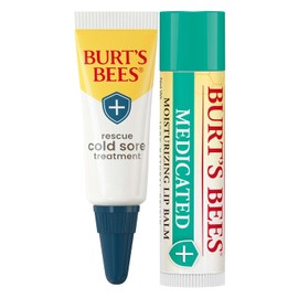 Burt's Bees Tratamiento para el herpes labial y bálsamo labial medicado, con mentol y aceite de eucalipto, cuidado de la piel de origen natural, 2 tubos, 0.07 oz./0.15 oz.