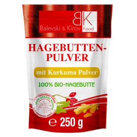 100% Bio Glutenfrei Hagebuttenpulver mit Vitamin C und pflanzlichen Omega-3- und 6-Fettsäuren für Darmgesundheit, Immunsystem und Kollagen (250, Hagebutte & Kurkuma)