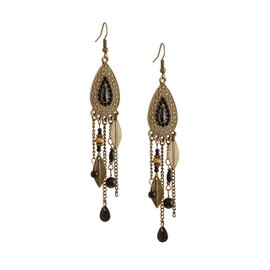 Hanary Bohemian Bronze Water Drop Earrings, Stone Metal Leaf Pendant Long Tassel, Boho Chic Jewelry For Women