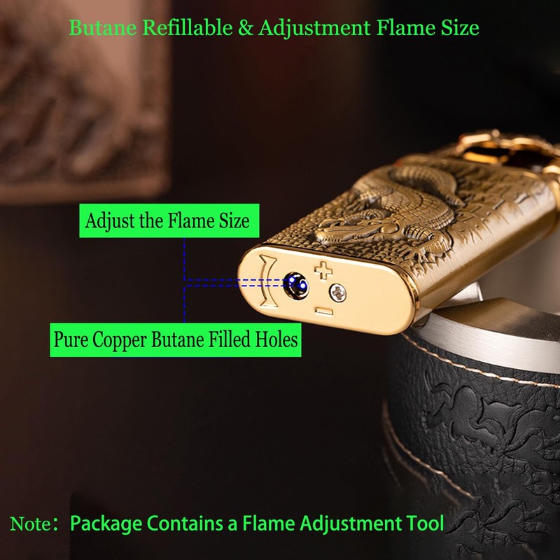 Torch Lighter, Relief Crocodile Magic Dual Flame Lighter with Adjusting