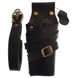 GLASS FROG Scissor Case, 5 Scissors, Body/Belt, Genuine Leather, Hairdresser Trimmer, Slim (Black)