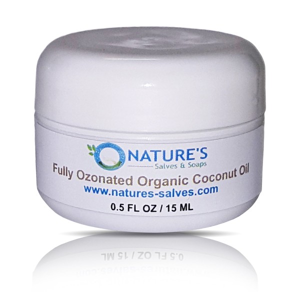 Nature's Salves and Soaps Fully Ozonated 100% Organic Unrefined Organic Coconut Oil. Holistic, Homeopathic, Natural, Dental, Skin, Hair (0.50 Fl. Oz.)