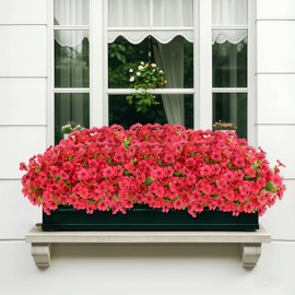 SAHOOTTIE 14 Bundles Red Spring Artificial Flowers for Outdoors Fake Plastic Flowers for Outside Porch Patio Garden Decor