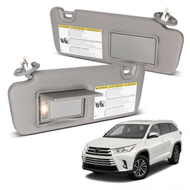 Sun Visor Driver & Passenger Side for 2014-2019 Toyota Highlander, Gray, Left & Right Side Car Visor with Light Mirror,Replacement#74320-0E074-B0 74310-0E074-B0