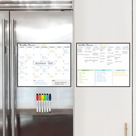 Clever Clean Non-magnetic Monthly and Weekly Calendar for Fridge 16.5"x13.5" - Restickable Dry Erase Calendar Sticks to Most Smooth Surfaces - 6 markers Included