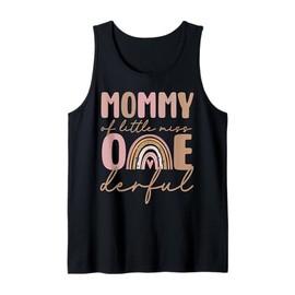 Mommy of Little Miss Onederful First Birthday Boho Rainbow Tank Top