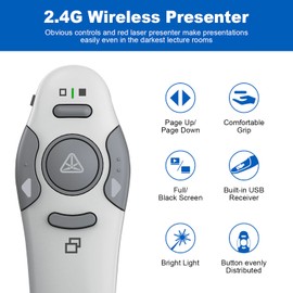 QUI Presentation Clicker Wireless Presenter Remote Clicker for PowerPoint Presentation Remote,USB Silver PowerPoint Slide Advancer for Mac/Windows/Linux, Google Slide/PPT/Keynote