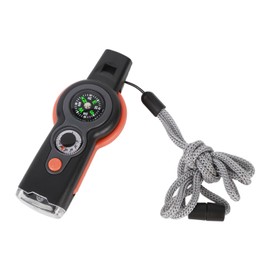7 in 1 Notfall Survival Pfeife mit LED Licht Thermometer Kompass Survival Multitool Pfeife Notfall mit Lanyard für Camping Wandern Jagd Angeln Abenteuer (Orange)