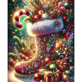 ZeeLionArt Christmas Diamond Art Kits for Adults,Winter Christmas Boots Candy Diamond Painting for Beginners 5D Diamond Art,DIY Full Drill Round Gem Art Paintings for Home Wall Decor (12x16 Inch)