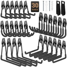 YouthZeal 30 Pack Garage Hooks, Heavy Duty Steel Wall Mount Utility Hangers with Anti-Slip Coating for Hanging Bikes, Ladders, Power Tools, and Garden Equipment