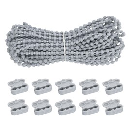 sourcing map Curtain Beaded Chain Cord, 10 Meter/10.9 Yards Roller Blind Bead Chain Cord Plastic Beaded Pull String with 10 Blind Chain Connectors for Roller Blind Replacement Part, Grey