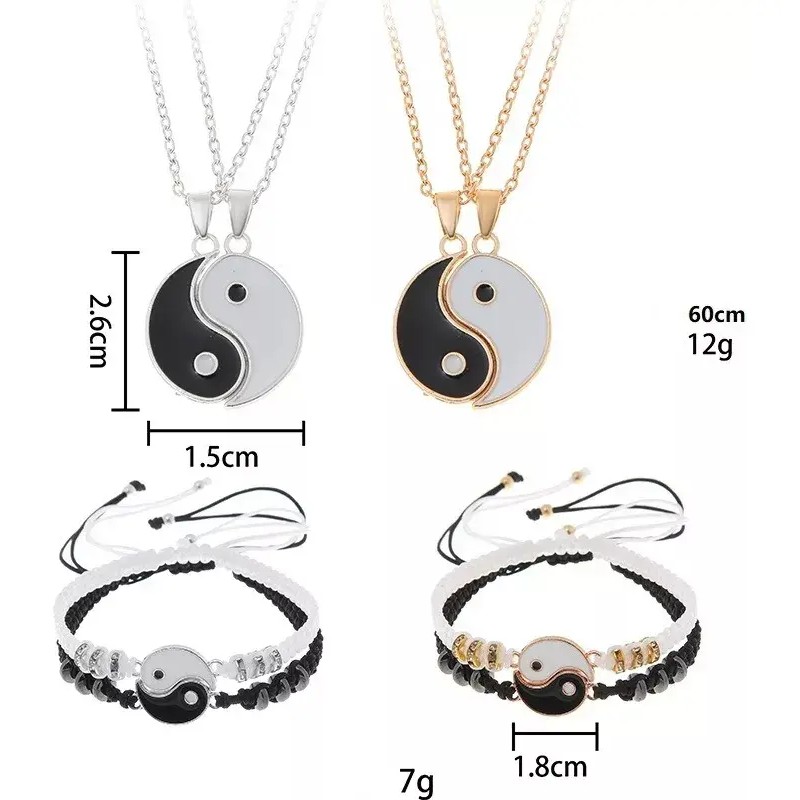 Collar Pulseras Yin Yang Juego Pulseras Ajustable