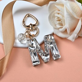 Initial Letter Keychain Bling Gifts for Women Girls Backpack Bag Charm Accessories Cute Heart Crystal wallet Car keyring(M-white)
