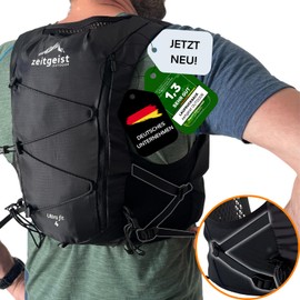 zeitgeist OUTDOOR® Running Vest for Men and Women, 4L, Optimal Fit, Breathable, Ultralight Running Backpack, 210 g, Hydration Backpack, Running Bicycle Backpack, Trail Running Backpack (XS/S, Black)