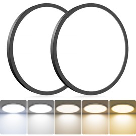 hepside 2Pack LED Flush Mount Ceiling Light Fixture, 13Inch 24W, Dimmable&3000K/3500K/4000K/5000K/6500K Adjustable Low Profile Ceiling Lights, Round Flat Ceiling Light for Kitchen,Hallway-Black