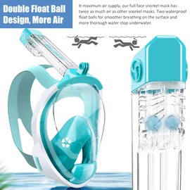 HINATAA Full Face Snorkel Mask, 180° Double Swimming Ball, Diving Mask, Anti-Fog Leak-Proof Diving Mask, Diving Mask with Camera Mount, Snorkeling Mask for Adults and Children (Green, S/M)