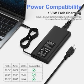 130W Laptop Charger for Dell 4.5 * 3.0mm Tip for Dell XPS 15 7950 9530 9550 9560 9570 Precision M3800 5510 5520 5530 5540 Inspiron 7348 7459 0V363H HA130PM130 DA130PM130 Dell Power Supply Cord