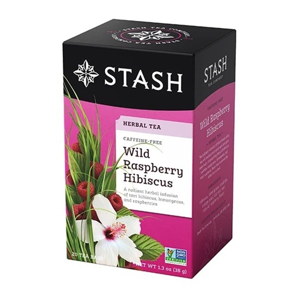 Stash Herbal Tea Wild Raspberry Hibiscus Caffeine Free 20 Tea Bags