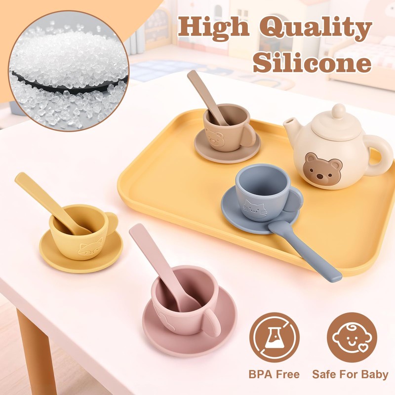 YOFOTHS Kids Silicone Tea Party Set, Pretend Play Tea Set