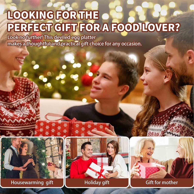 Erwuldor Acacia Wood Deviled Egg Platter,15Holes Deviled Egg Tray.Strip Deviled