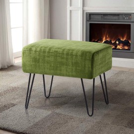 Home Soft Things Green Textured Velvet Ottoman, Calla Green, 19'' x 13'' x 17'' H, Fuzzy Entry Way Ottoman Bench for Living Room Bedroom End of Bed Decorative Makeup Stool Foot Rest Chair Home Décor