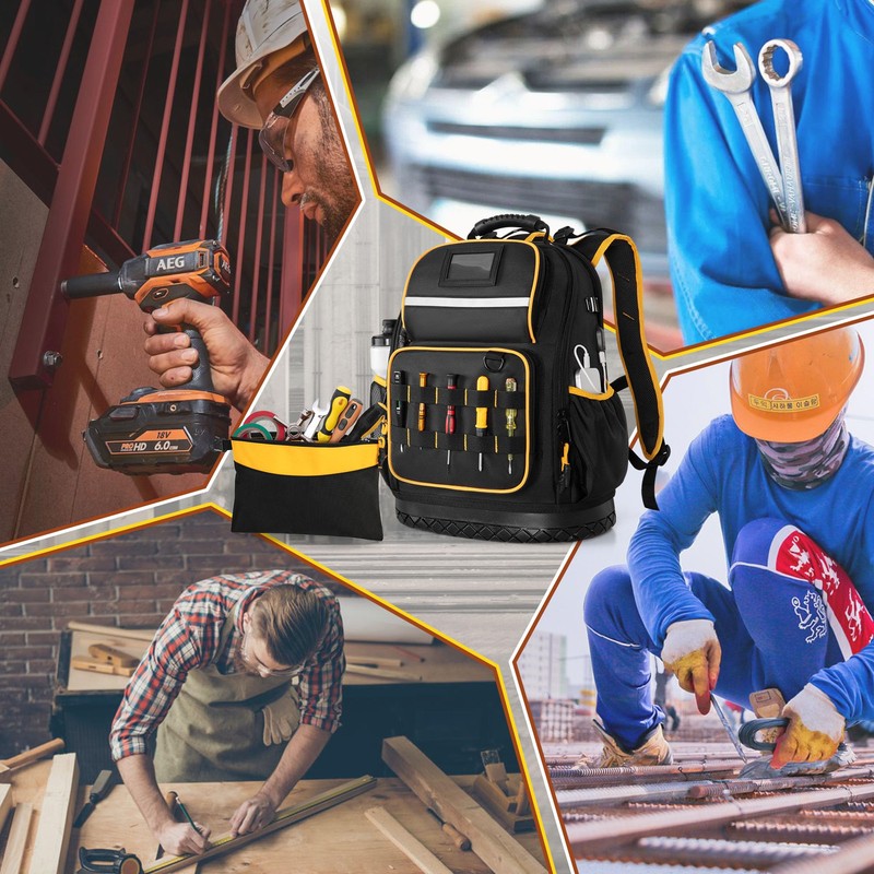 Marscamd Tool Backpack with Hard Bottom and a Tool Pouch,