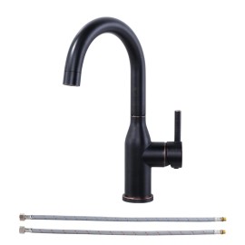 Oil Rubbed Bronze Home Bar Faucet Single Handle Bar Water Tap Stainless Steel RV Sink Tap with Supply Hose Small Wet Bar FaucetColor: Oil Rubbed, Surface Finishing: Oil Rubbed