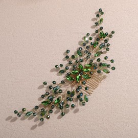 Wekicici Bride Green Flower Crystal Wedding Hair Comb Bridal Side Comb Headband with Rhinestone Wedding Hair Piece Floral Hair Jewelry for Women Headpiece (Green)