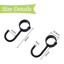 UFURMATE Rail Sliding Hook, 6Pcs Black Kitchen Storage Hooks Stainless Steel Hanging Pot Bar Hooks Utensil Hanging Hooks, Adding Extra Hooks for Kitchen Bathroom Removable Rail (Dia 25mm)