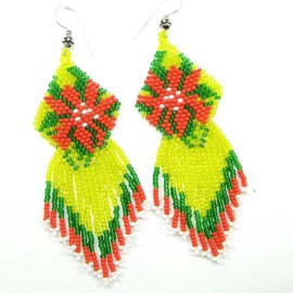 BeadsCorner Handmade Green Red Beaded flower drop dangle Earrings