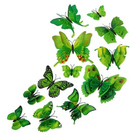 Tupalizy 12PCS Double Wings 3D Butterfly Wall Stickers Decals DIY Art Crafts Decorations for Windows Refrigerator Bedroom Classroom Bathroom Home Office Birthday Party (Green)