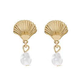 Gold Shell Drop Earrings for Women Baroque Pearl Seashell Starfish Dangle Earrings Ocean Beach Earrings Summer Jewelry Gift for Women (Shell)