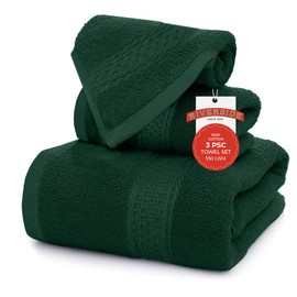 RIVERSIDE 3-Piece Towel Set, 1 Bath Towel, 1 Hand Towel, 1 Washcloth, 550 GSM Ring Spun Cotton, Soft, Quick Dry, Absorbent Bathroom Towels for Home, Gym, Spa, Hunter Green