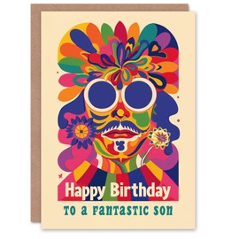 Artery8 Happy Birthday Card to a Fantastic Son Colourful Trippy Hippy Psychedelic Retro Hippie