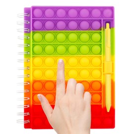 Pop It Libreta con Pluma Brillante, Cuaderno College Tapa Dura, Cuaderno de Espiral, SKYART Fidget Toys para Aliviar el Estrés en la Oficina, Juguetes para Niñas y Niños, Regalo de Oficina (Rainbow)