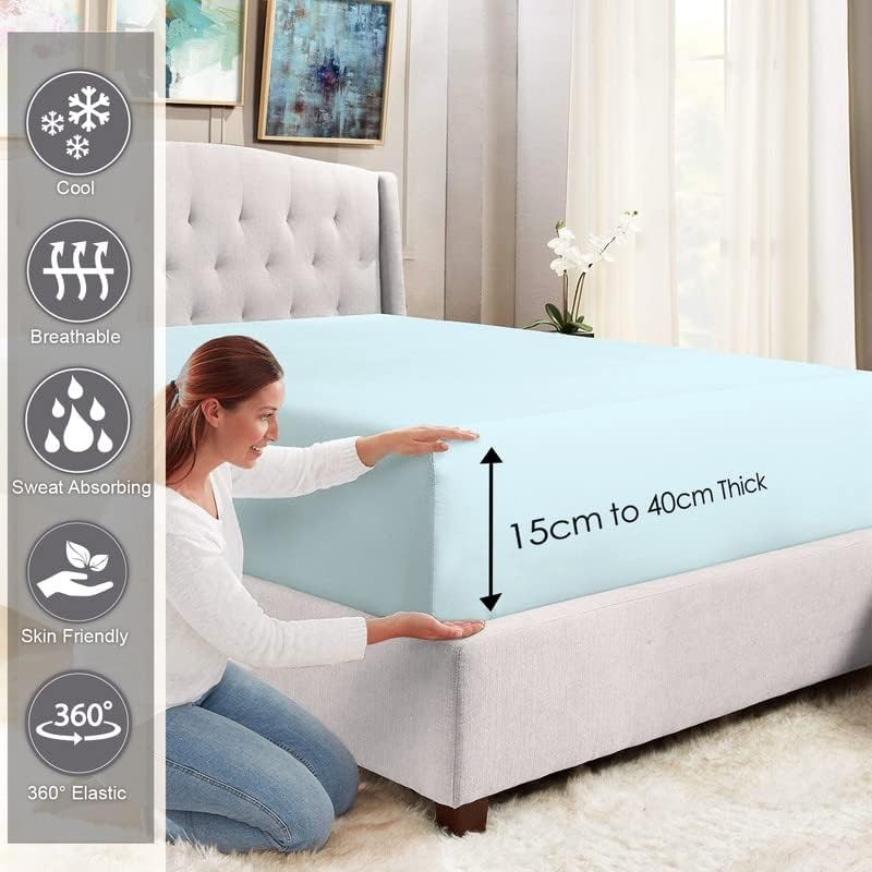 Pizuna 100% Cotton Single Fitted Sheet Baby Blue, 400 Thread