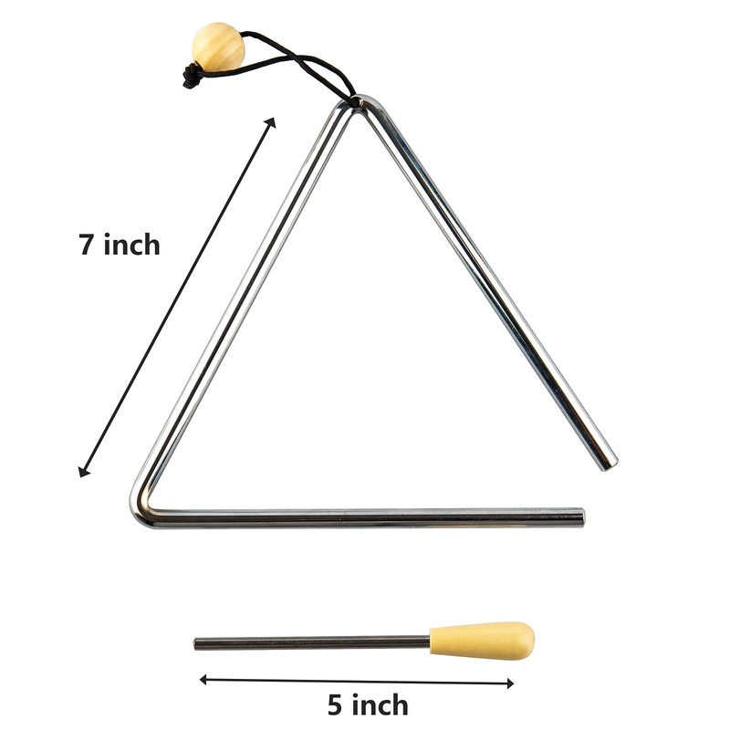 Triangle Hand Percussion with Striker,Rhythm Steel Triangles Music Instrument (7