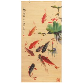 Red Lantern Bamboo Window Shade Blind - Koi Pond 36" Wide