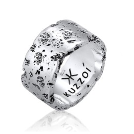 Kuzzoi 0602552120 Men's Ring (12.5 mm) Solid Hand Forged, Band Ring for Men Made of 925 Sterling Silver, Hammered Oxidised Silver Ring, Ring in Rustic Look, Ring Size 60-66, Sterling Silver