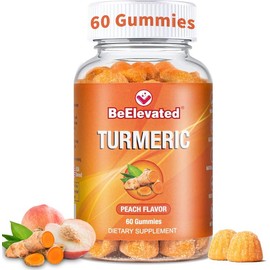 Turmeric Curcumin Gummies - Adults Joint Support, 2000mg Extract with Black Pepper & Ginger. Vegan Peach-flavored Edible Dietary Vitamins Supplement