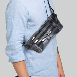 100% Genuine Leather Black Crossbody Bags For Men Women with Adjustable Strap, Versatile Belt Bag, Unisex Shoulder Bag, Small Crossbody Leather Bag, Fanny Pack For Unisex Adult, Everywhere Belt Bag