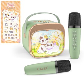 J&D Mini Kids Karaoke Microphone Machine Princess Toys, Colorful LED Portable Bluetooth Speaker with 2 Wireless Mics for Girls Age 3–10 Birthday Party Gifts, Green