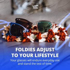 Foldies anteojos de sol polarizadas plegables – Revestimiento de lente resistente a los arañazos – Marco plegable – Funda de piel premium – Remix, Matte Navy - Black, L