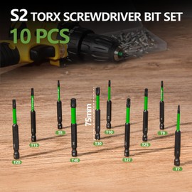 Litorange 75 mm Long Torx with Hole Magnetic Bit Set for Cordless Screwdriver, 10 Pieces 1/4 Inch Hex Shank Bit Set for Impact Wrench, Phosphide Black Long Screwdriver Bit Set