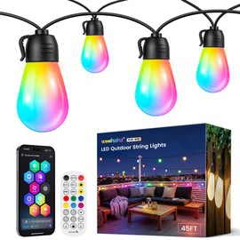 woohaha Outdoor String Lights,45(37+8) FT Smart RGB+IC+Warm White Outdoor Patio Lights with 19 Dimmable LED Bulbs, IP65 Color Changing Light with APP Control&2.4G Remote,for Outside Backyard Decor