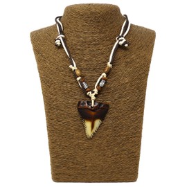 White Shark Tooth Necklace - Adjustable Surfer Necklace -Shark Necklace-Shark Jewelry-Shark Pendant (Brown - Tooth)