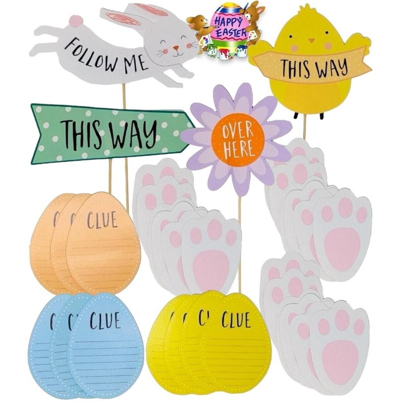 Easter Egg Hunt Kit 5 Signs, 20 Bunny Feet &
